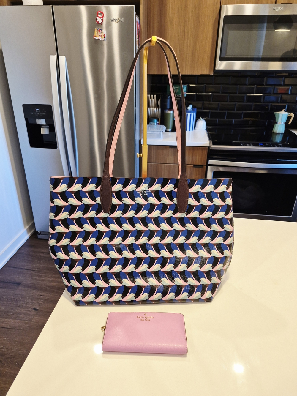 Kate Spade Pink/Navy Patterned Tote Bag and Wallet